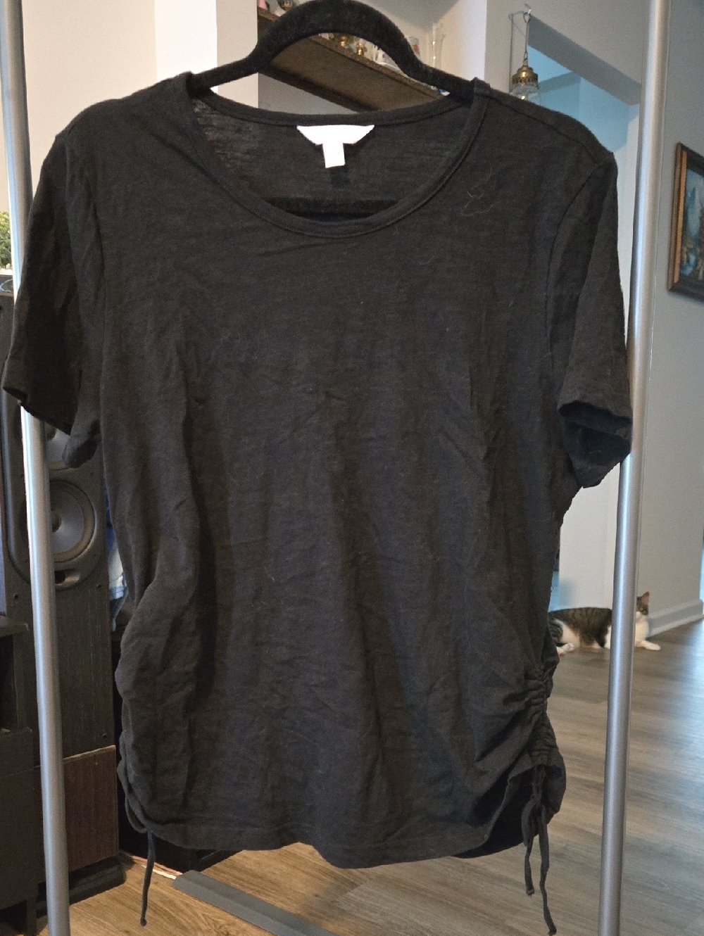 Time and Tru Black Short Sleeve Tee with Side Drawstrings